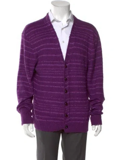Pre-owned Re/done Striped V-neck Cardigan In Purple