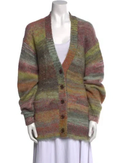 Pre-owned Re/done Striped V-neck Sweater In Green