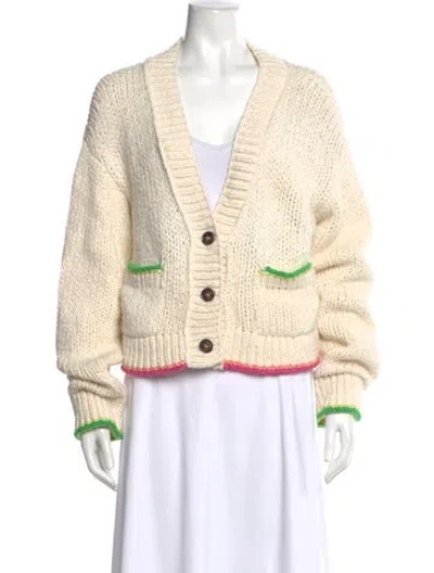 Pre-owned Re/done Striped V-neck Sweater In Neutral
