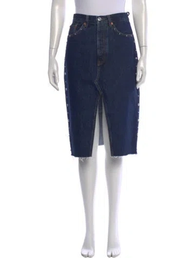 Pre-owned Re/done Studded Accents Midi Length Skirt W/ Tags In Blue