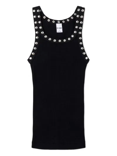 Re/done Studded Ribbed Tank In Black