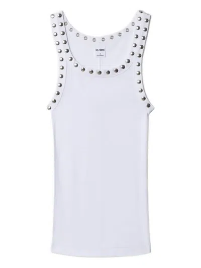 Re/done Studded Ribbed Tank Top In Blue