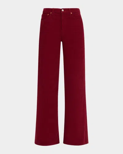 Re/done Studded Wide Flare Corduroy Pants In Red