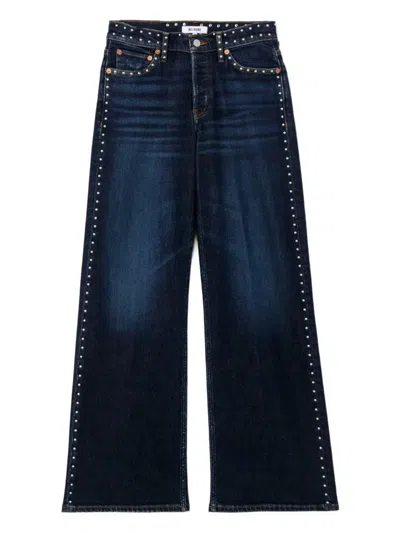 Re/done Studded Wide Leg Denim In Blue
