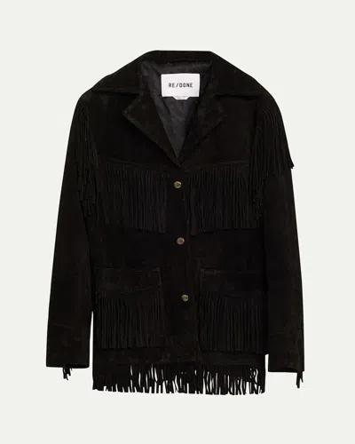 Re/done Suede Fringe Jacket In Black