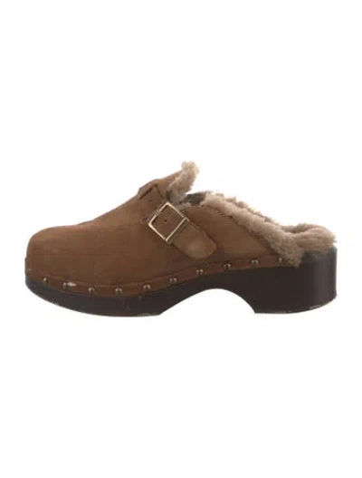 Pre-owned Re/done Suede Fur Trim Mules In Brown