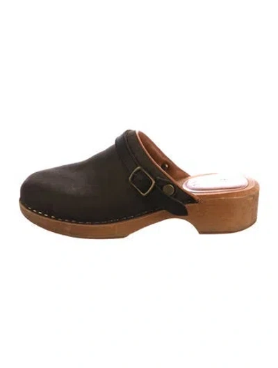 Pre-owned Re/done Suede Slides In Black