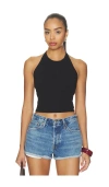 Re/done Sylvie Ribbed Halter Tank Top In 黑色