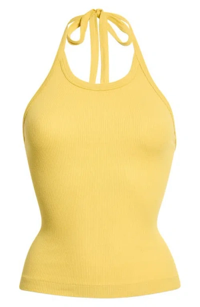 Re/done Sylvie Ribbed Halter Tank In Yellow