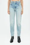 Re/done Taper High Rise Ankle Straight Jeans In Favorite Blue In Blue
