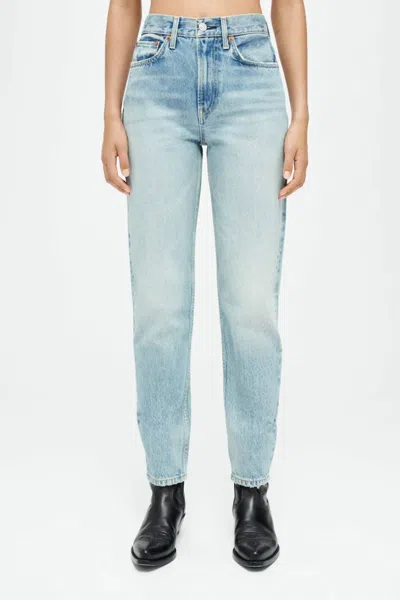 Re/done Taper High Rise Ankle Straight Jeans In Favorite Blue