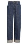 Re/done The Bender High Waist Cuff Straight Leg Jeans In Blue