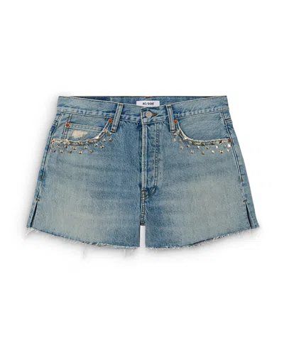 Re/done The Breezy Mid Rise Jean Shorts In Aged Worn Blue