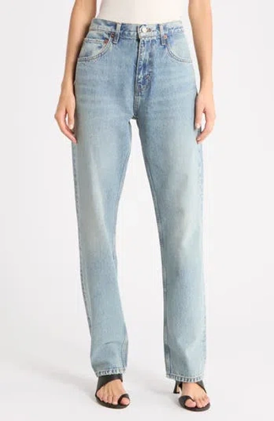 Re/done The Mel High Waist Organic Cotton Straight Leg Jeans In Blue