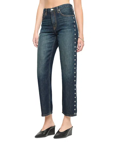 Re/done The Ollie Mid Rise Jeans In Barely Worn Grommets In Blue