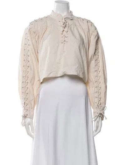 Pre-owned Re/done Tie Neck Long Sleeve Top In Neutral