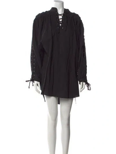 Pre-owned Re/done Tie Neck Mini Dress In Black