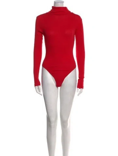 Pre-owned Re/done Turtleneck Long Sleeve Bodysuit In Red