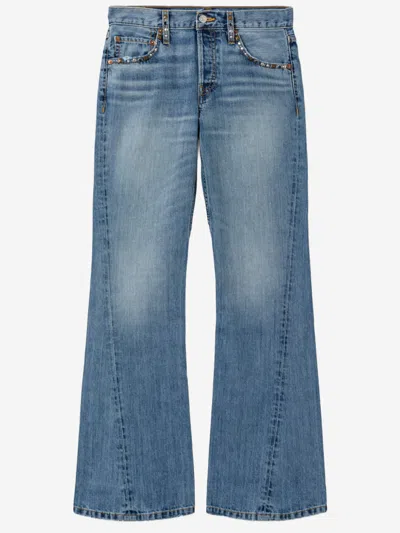 Re/done Twisted Mid Rise Bootcut Cotton Jeans In Blue