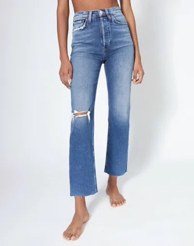 RE/DONE ULTRA HIGH RISE STOVE PIPE JEANS IN VINTAGE INDIGO DESTROY
