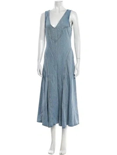 Pre-owned Re/done V-neck Long Dress In Blue