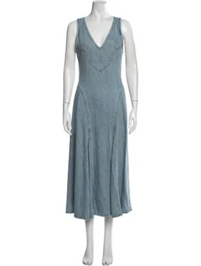 Pre-owned Re/done V-neck Long Dress In Blue