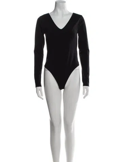 Pre-owned Re/done V-neck Long Sleeve Bodysuit In Black
