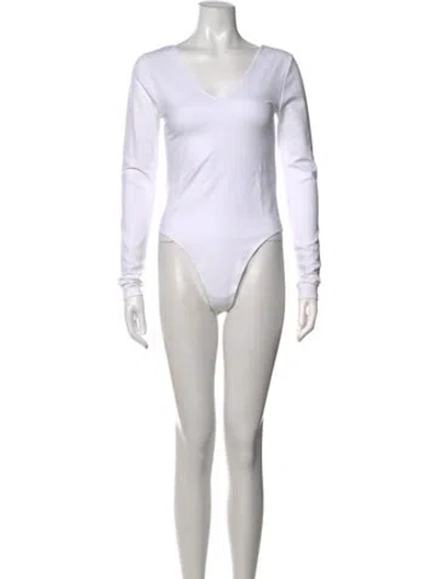Pre-owned Re/done V-neck Long Sleeve Bodysuit In White