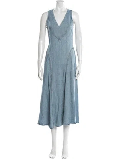 Pre-owned Re/done V-neck Midi Length Dress In Blue