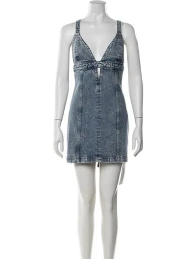 Pre-owned Re/done V-neck Mini Dress In Blue