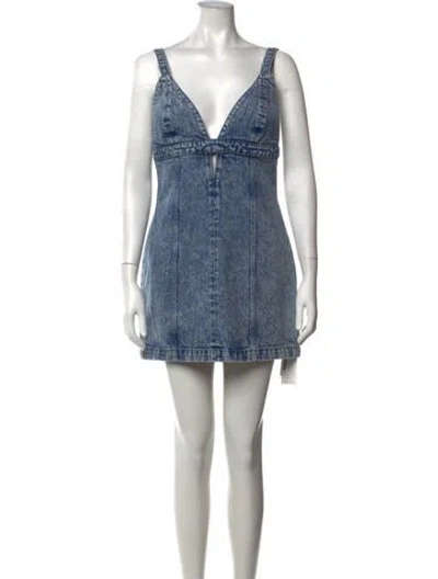 Pre-owned Re/done V-neck Mini Dress In Blue