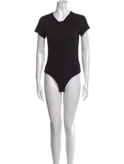 Pre-owned Re/done V-neck Short Sleeve Bodysuit In Black