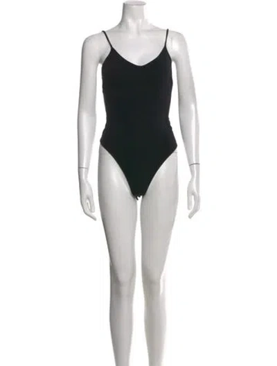 Pre-owned Re/done V-neck Sleeveless Bodysuit In Black