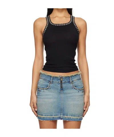 Re/done Whipstitch Ribbed Tank Top In Black