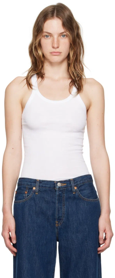 Re/done White Hanes Edition Ribbed Tank Top In Optic White