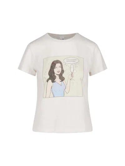 Re/done White Printed Cotton T-shirt