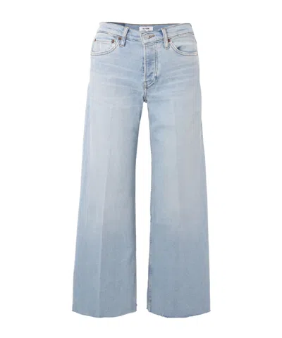 Re/done Frayed Mid-rise Wide-leg Jeans In Blue