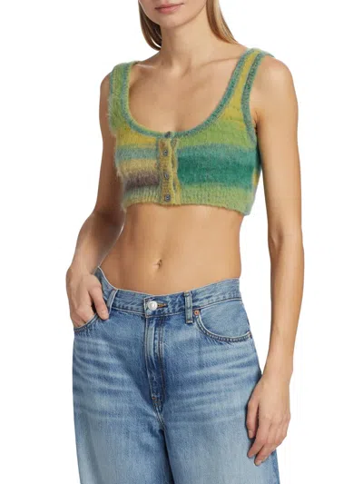 Re/done Women's Blur Stripe Bra Top In Green