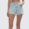 Re/done 70s High-rise Frayed Shorts In Blue