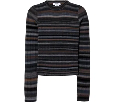 Re/done Women's Long Sleeve Rib Crewneck Top In Black Combo
