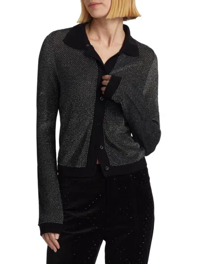 Re/done Women's Metallic Polo Cardigan In Black