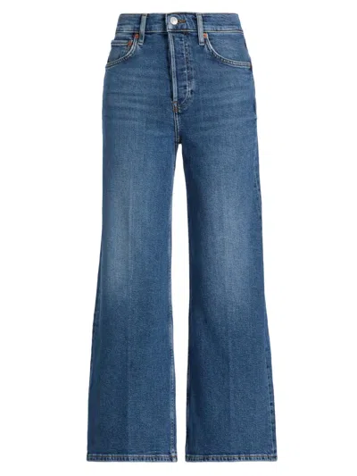 Re/done Women's Mid 70s High-rise Wide-leg Crop Jeans In Blue