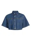 Re/done Oversize Crop Denim Button-up Shirt In Blue