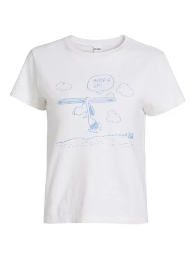 Re/done Women's Peanuts Snoopy Graphic Classic Cotton T-shirt In White