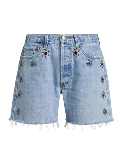 Re/done Women's Studded Floral Mid-rise Boy Shorts