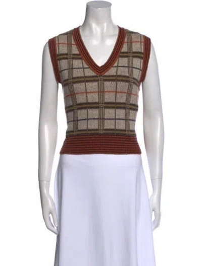 Pre-owned Re/done Wool Plaid Print Crop Top In Orange