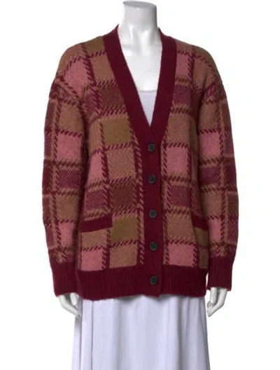 Pre-owned Re/done Wool Plaid Print Sweater In Burgundy