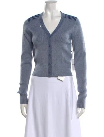 Pre-owned Re/done Wool V-neck Button-up Top In Blue