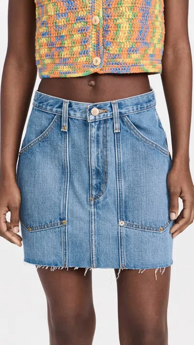 Re/done Workwear Denim Skirt In Distressed Indigo In Blue