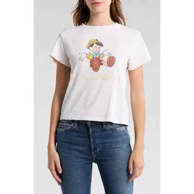 Re/done X Disney Classic 'pinocchio' Graphic T-shirt In Vintage White